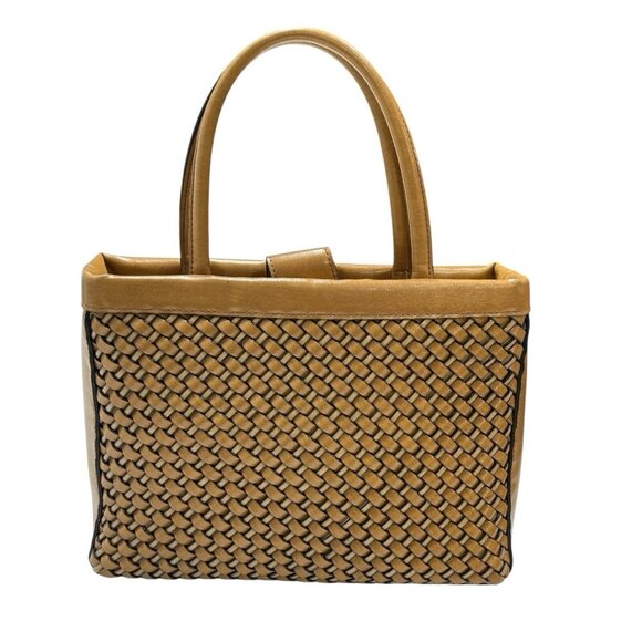 Relic Purse Basket Weave Satchel‎ Brown Faux Leather Crossbody Strap 70s Retro - Picture 1 of 14